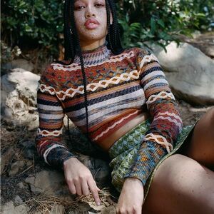 Urban Outfittera Colorful Striped Cropped Sweater Open Back